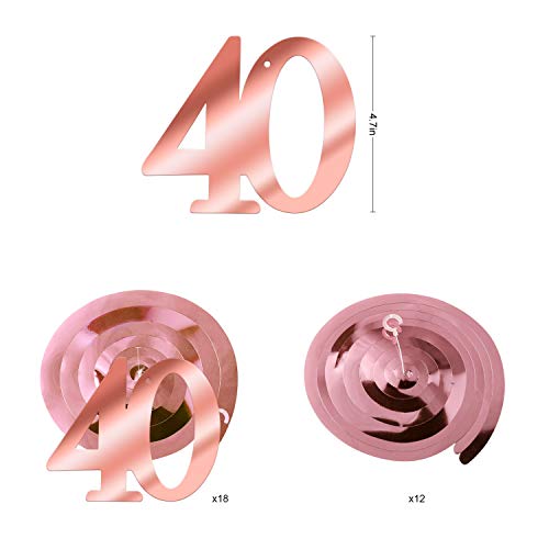 HOWAF Decoración de cumpleaños 40 en Oro Rosa, 40 cumpleaños Decoración Colgante remolinos y Feliz cumpleaños 40 Mesa Confeti para Mujeres 40 Años Decoraciones Fiesta de Cumpleaños