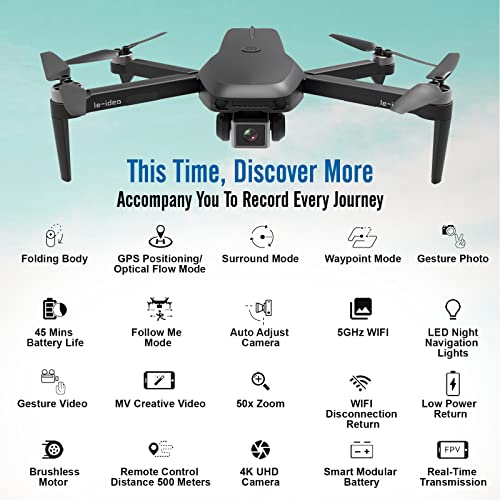 IDEA31 Drone Profesional con Cámara 4k GPS, Quadcopter RC 5GHz FPV WIFI con Motor sin Escobilla, Drones Plegable con Camera HD, Dron Plegable para Principiantes, Tiempo de Vuelo 46 Min(2 Baterias)