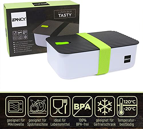 iFancy Fiambrera Tasty – Bento Lunch Box 1000 ml – hermético y antigoteo para niños y adultos – oficina y escuela – sin BPA – Fiambrera para lavavajillas microondas y congelador (verde)