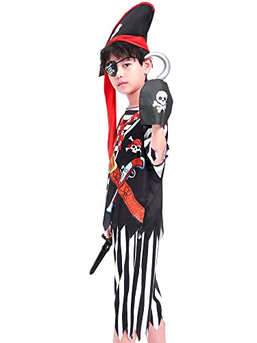 IKALI disfraces de piratas para niños, disfraz de bucanero caribeño a rayas de alta mar para niños pequeños para fiesta