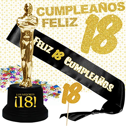 Inedit Festa Banda 18 Años Cumpleaños Banda Honor Feliz 18 Cumpleaños Guirnalda Figura Trofeo Los Mejores 18 y Confetti 18. Años Personalizables