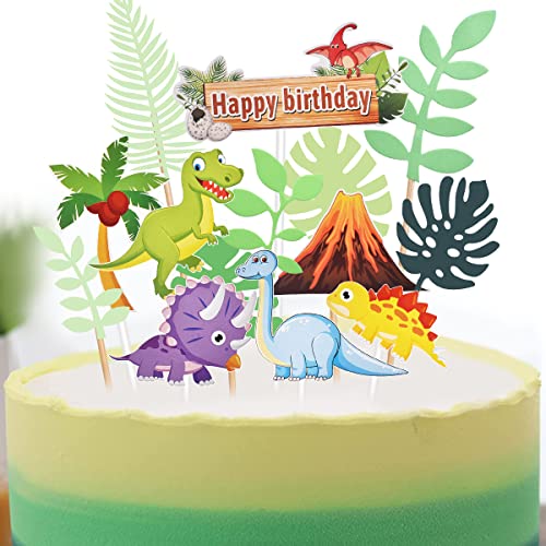 Inserto Pastel Decoraciones-Tomicy 14 Piezas Decoración de Pastel de Dinosaurio, Selva Temática Animales de Pastel Toppers para la Fiesta de Cumpleaños de Los Niños Niño Niña