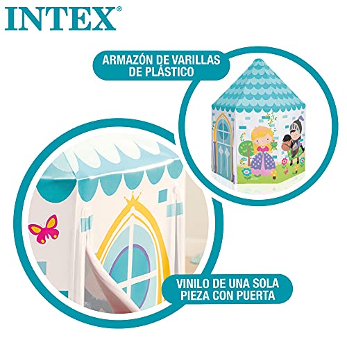 Intex 44635NP - Casita infantil tela, INTEX, 104x104x130 cm, Cabañas para niños interior, Con forma de castillo, color azul claro, Casita infantil tela plegable, Tienda de campaña niños
