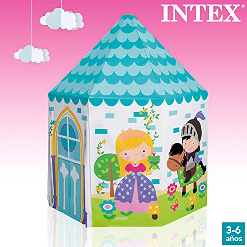 Intex 44635NP - Casita infantil tela, INTEX, 104x104x130 cm, Cabañas para niños interior, Con forma de castillo, color azul claro, Casita infantil tela plegable, Tienda de campaña niños