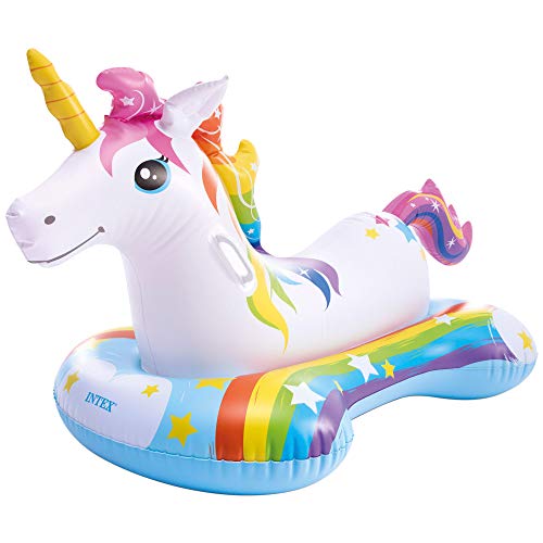 Intex 57552NP - Flotador unicornio INTEX, 163x86 cm, Colchoneta unicornio para niños, Unicornio inflable, Para 1 niños a partir de 3 años, 2 asa de sujeción, Peso máximo 40 Kg