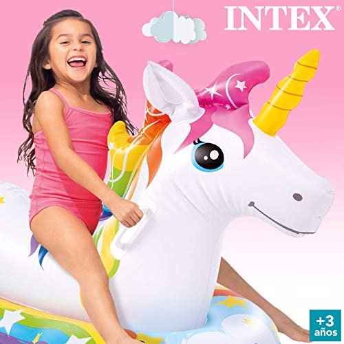 Intex 57552NP - Flotador unicornio INTEX, 163x86 cm, Colchoneta unicornio para niños, Unicornio inflable, Para 1 niños a partir de 3 años, 2 asa de sujeción, Peso máximo 40 Kg