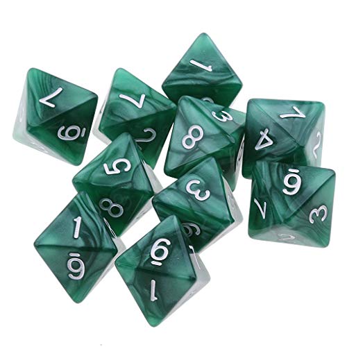 Inzopo 10 dados poliédricos D8 de 8 caras para juegos de mesa de calabozos y dragones, color verde, talla única