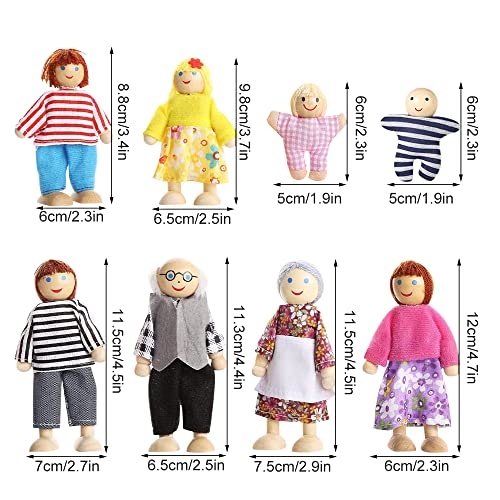 IWILCS 8 pcs Muñecas de Familia, Juego Familiar de Muñecas, Mini Figuras de Personas Juego de Muñecas para Accesorios de casa de Muñecas, Niñas Niños (Piel Clara, Madera)