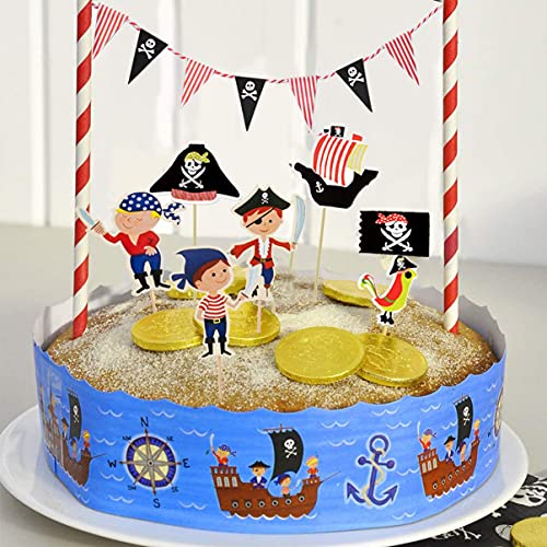 JAHEMU Cake Topper Pirata Decoración de Tartas de Cumpleaños Cupcake Topper Halloween Pastel Topper para Fiesta de los Niños, Baby Shower, Boda (45 Piezas)