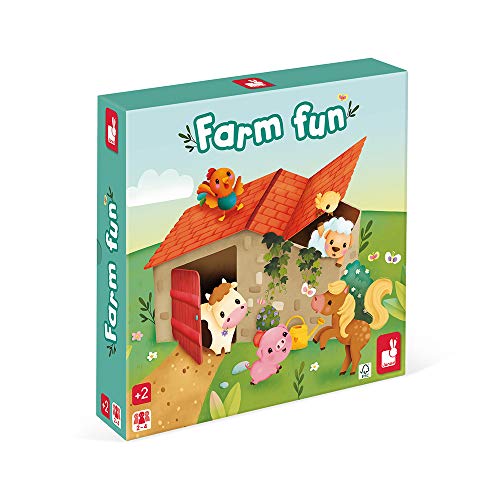 Janod - Fun Farm - Juego de Mesa Infantil - Cartón y Madera Maciza con Certificado FSC® - A partir de 2 Años, J02641