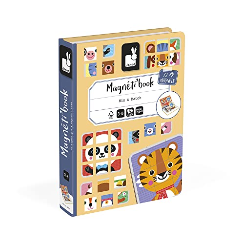 Janod - Magnéti'Book Mix & Match - Juego Educativo Magnético, tema Animales - 8 Animales para Juntar - 72 Imanes, muchas Combinaciones y posibles Creaciones - A Partir de 3 años, J02587
