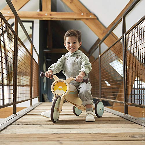 Janod - Triciclo de madera con balancín - Triciclo para bebés de la primera edad - Para desarrollar la motricidad gruesa y el sentido del equilibrio - Juguete de madera - De 12 a 36 meses, J03284
