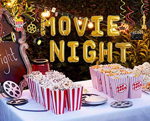 JeVenis 2 globos de noche de cine para fiestas de cumpleaños, ideas de película, noche, fiesta, decoración de fiestas de Hollywood, suministros de fiesta de noche