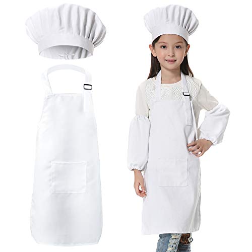 JLySHOP - Traje de chef para niños, conjunto de delantal, gorro y manguitos para niños, disfraz de chef ajustable para niños y niñas, ropa para cocinar y hornear, para niños de 4 a 15 años