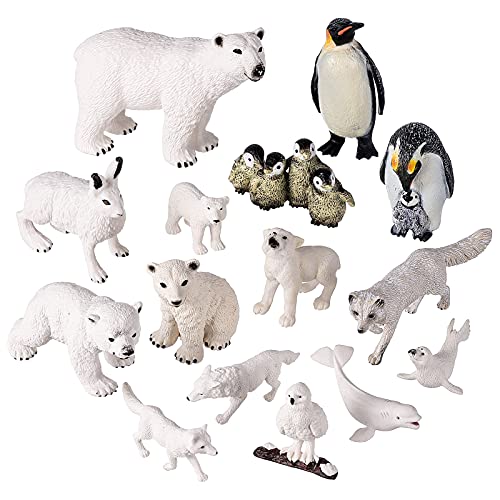 JOKFEICE Figuras de Animales Polares, 15 Piezas, Figuras de Animales realistas, pingüino, de plástico, Modelo de acción para Juguetes educativos tempranos para niños y Adultos