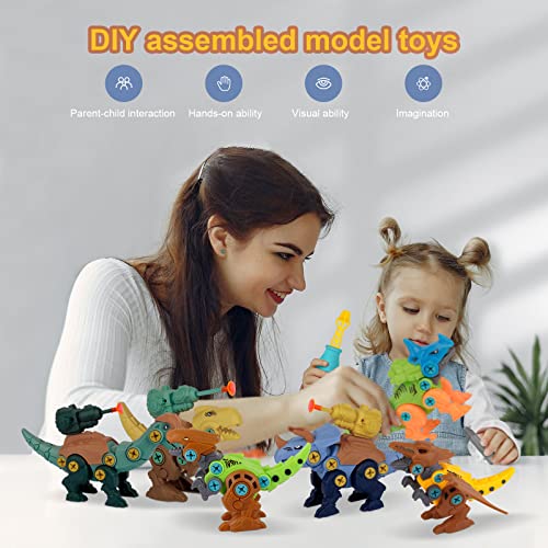 Joyhoop 16pcs Dinosaurios Juguetes para Niños DIY Kit con 2-in-1 Taladro Eléctrico, DIY Playmobil Dinosaurios, Construccion Juego Educativos Niños, Cumpleaños Niños Niñas 3 4 5 6 7 8 Años.