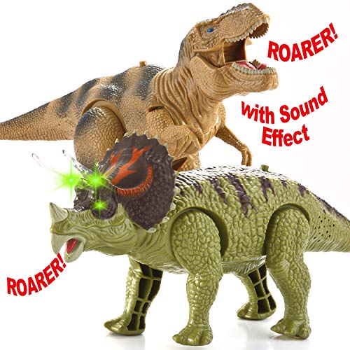 JOYIN 2 Dinosaurio Realista Caminando T-Rex Juguete electrónico y Triceratops con Sonidos rugientes