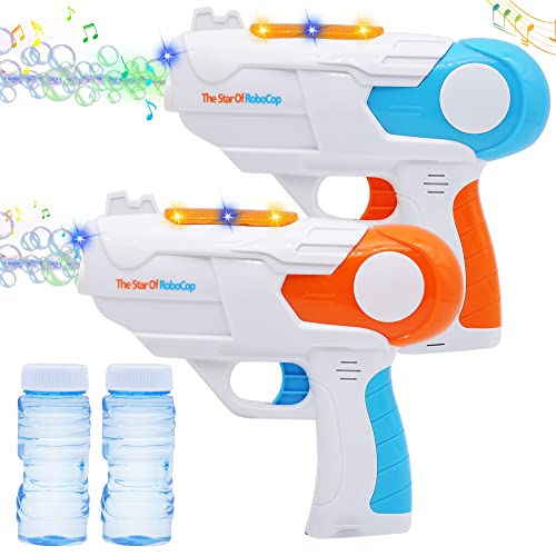 JOYIN 2 Pistola de Burbujas de Colores con 4 Botellas de Soluciones de Burbujas (50 ml) para Niños, Juegos en Interiores y Exteriores.