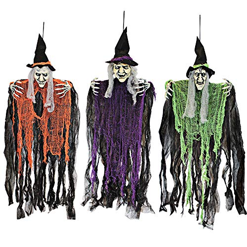 JOYIN 3 Pack Brujas Colgantes de 90 cm con Brazos Flexibles, Decoraciones de Halloween para Interiores y Exteriores