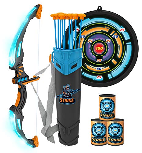 JOYIN Juego de juguetes de tiro con arco y flecha para niños, juego de tiro con arco luminoso, 9 flechas de ventosas, objetivos y carcaj