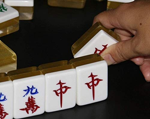 JRZTC Juego de Mahjong, Tarjeta de Mahjong para Frotar a Mano de 4,0 cm, Mahjong Tradicional Chino, Mahjong de Alambre de Oro de Cristal de Dos Colores para el hogar, 4,0