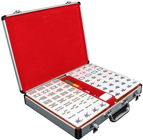 JRZTC Juego de Mahjong, Tarjeta de Mahjong para Frotar a Mano de 4,0 cm, Mahjong Tradicional Chino, Mahjong de Alambre de Oro de Cristal de Dos Colores para el hogar, 4,0