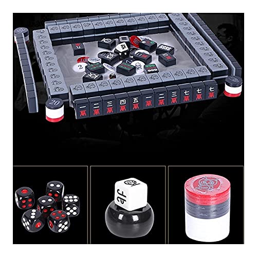 JRZTC Mahjong Sets Chinese Mah Jongg Set - Juego de Mahjong Chino con Caja de aleación de Aluminio 144 fichas, 6 Dados y un indicador de Viento, Black Mah Jongg Set