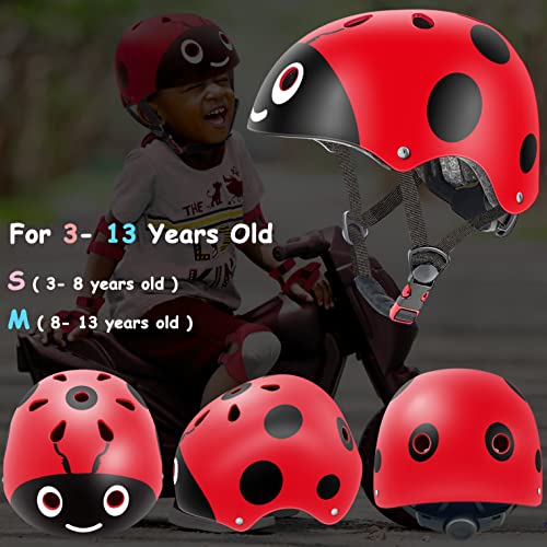 Juego de 7 Almohadillas Protectoras para Deportes al Aire Libre para niños y niñas (Rodilleras, Coderas y muñequeras) (Rojo Escarabajo)