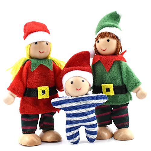 Juego de 7 figuras de madera, muñecas navideñas para regalo casa de muñecas, accesorios para decoración