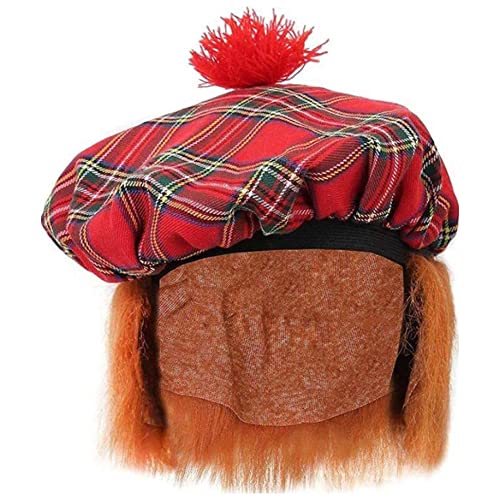 Juego de accesorios para adultos de Escocia – Gorra de bandera escocesa y gorro de TARTAN TAM O'Shanter, con pelo atacado, para hombre y mujer, para el día de San Andrés (1 unidad)
