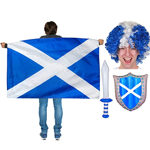 Juego de accesorios para vestir de ST ANDREWS SCOTTISH – Cabo de bandera escocesa con bandera escocesa y espada de Escolonia y escudo inflables – Juego de accesorios para vestir de San Andrés