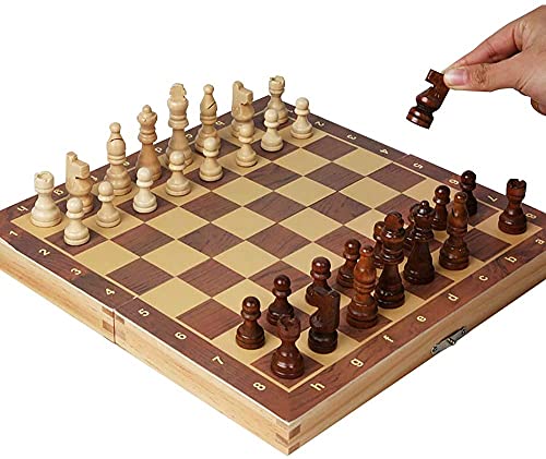 Juego de ajedrez de madera para adultos, OOCOME Tablero de ajedrez portátil Juego de tablero de ajedrez magnético plegable para niños principiantes viajes Juego de piezas de ajedrez