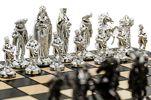 Juego de ajedrez Medieval Cromado Tablero de ajedrez de Madera de 16 "con Adornos y Piezas de plástico Cromado Pesado ... (Plata Medieval)
