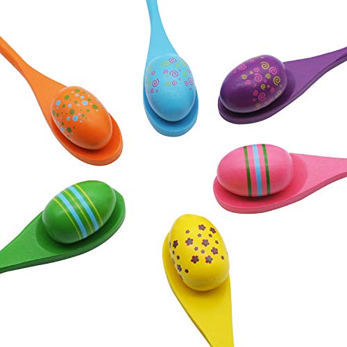 Juego de carreras de huevos de Pascua y cuchara; 6 globos oculares y cucharas con colores surtidos para niños y adultos, diversión al aire libre, suministros para fiestas, actividades en el aula