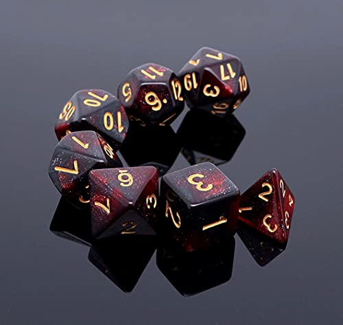 Juego de dados DND de 7 piezas, mezcla roja de nebulosa negra para mazmorra y dragones D&D RPG juego de rol dados poliedrales