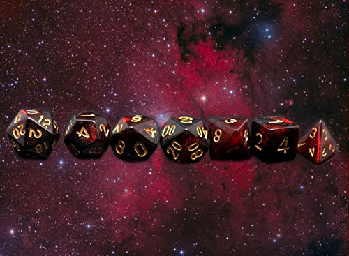 Juego de dados DND de 7 piezas, mezcla roja de nebulosa negra para mazmorra y dragones D&D RPG juego de rol dados poliedrales