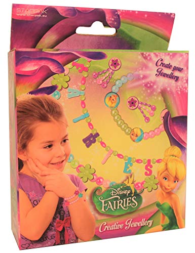Juego de Joyas Fairy Tinkerbell de Disney Fairies para Cadenas y Pulseras con Perlas, Corazones, Flores y Pegatinas, Set Creativo para niños, niñas