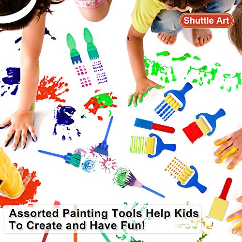 Juego de pintura lavable para dedos, Shuttle Art 46 unidades de pintura para niños con 14 colores (60 ml) de pintura de dedos, pinceles, almohadilla de pintura para dedos, esponja, paleta, smock