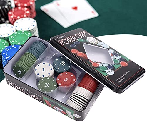 Juego de póquer profesional póquer fichas, para toda la familia, para juegos educativos y recreativos, juego de 100 fichas + 1 botón dealer + instrucciones de juego