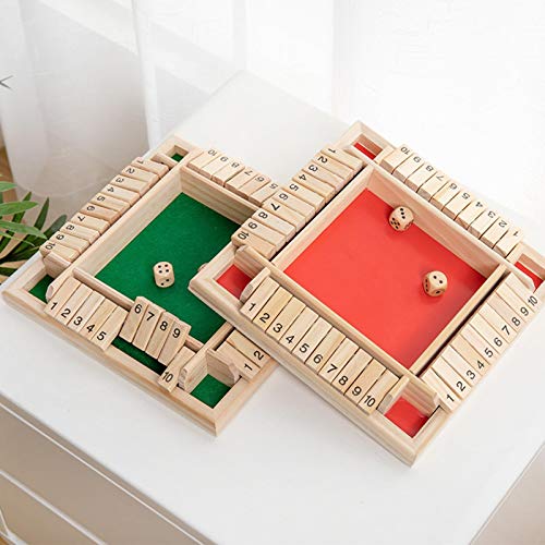 Juego mesa de madera Shut The Box para 4 jugadores, juguete clásico de tablero de dados, tablero matemático tradicional para niños y adultos, familia, juego de dados de mesa para la fiesta o bar