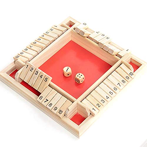 Juego mesa de madera Shut The Box para 4 jugadores, juguete clásico de tablero de dados, tablero matemático tradicional para niños y adultos, familia, juego de dados de mesa para la fiesta o bar
