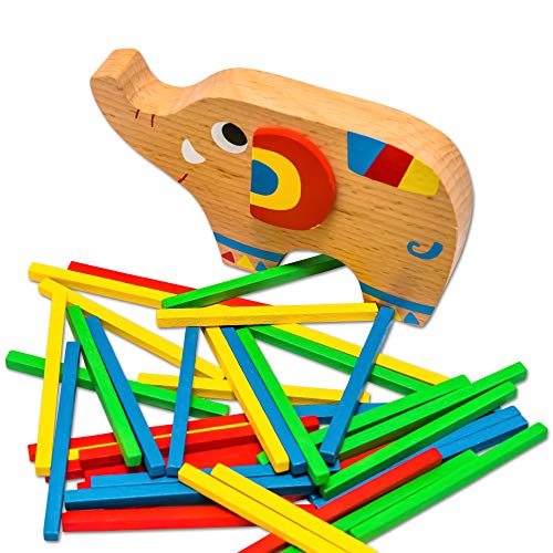 Juguete de madera para apilar con elefante de Montessori Natureich para el desarrollo de la destreza con palitos Colorido