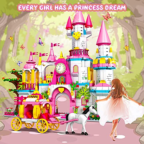 Juguetes de construcción de Castillos para niñas: 998 Piezas de Castillo de Princesa Rosa Grande 5 en 1 para niños de 6 7 8 9 10 11 12 años de Edad Kits de Regalos educativos creativos para niñas
