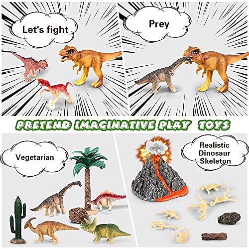 Juguetes de dinosaurios para volcán con estera de juego, figuras educativas de dinosaurios realistas juego de dados para crear un mundo de dino, incluido T-Rex, regalos de Triceratops