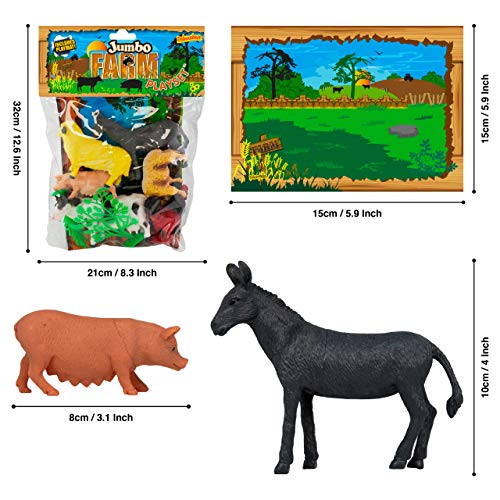 Jumbo Playset - Animales de Granja de Deluxebase. Set de animalitos de Juguete. Bolsa de Animales de Granja Grandes, Incluye una Vaca, Cerdo, Oveja, Burro, Cabra y gallina. Set de Granja para niños