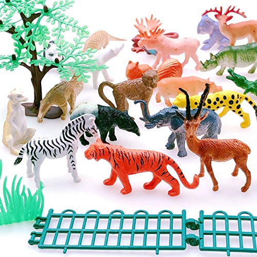 JZK Set de 53 Piezas Mini Juguetes Animales Selva plástica para niños Animales Salvajes Juguete Figuras Animales zoológico Regalo Fiestas cumpleaños Navidad