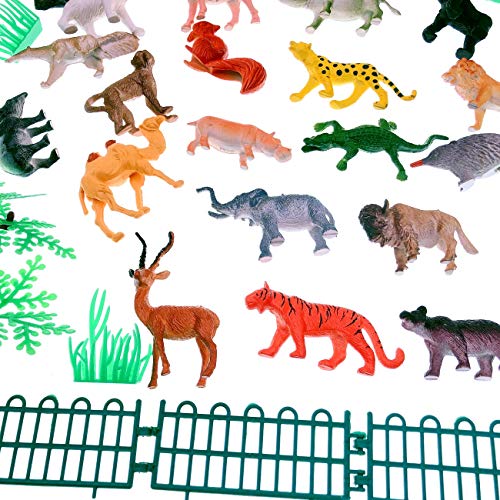 JZK Set de 53 Piezas Mini Juguetes Animales Selva plástica para niños Animales Salvajes Juguete Figuras Animales zoológico Regalo Fiestas cumpleaños Navidad