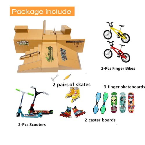 Kidsdream - Kit de parques de patinaje para patineta de dedos, accesorios de entrenamiento con 19 piezas, patinetas, rampas, patines, scooters, bicicletas y tablas de ruedas