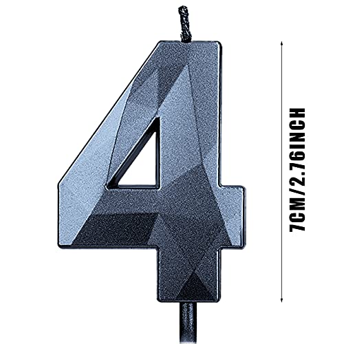 KINBOM 7cm Velas de Cumpleaños con Números Grandes, Forma de Diamante 3D Velas Cumpleaños Numeros Decoración para Tartas para Bodas Aniversarios Fiestas de Graduación Número 4(Negro)