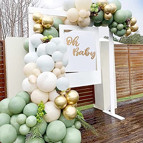 Kit de arco de guirnalda de globos verde salvia, 152 piezas de arco de globos verde oliva con globo de látex blanco Globo de látex metálico dorado para niños, niñas, baby shower, cumpleaños